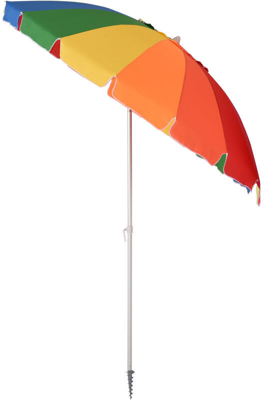 Arc. 2.4m Beach Umbrella w/ Sand Anchor Adjustable Tilt Carry Bag - Multicolor - Outsunny