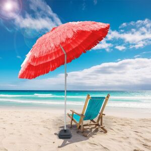 Greenbay - 160CM Hawaiian Parasol Beach Garden Patio Sunshade Sun Umbrella Outdoor Tilting Red