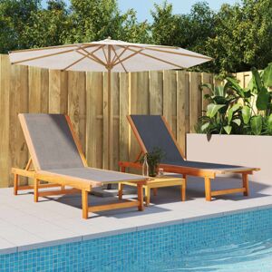 BONNEVIE 2 pcs Sun Lounger,Deck chair,Lounge chairs Black Solid Wood Acacia and Textilene VSVS553077