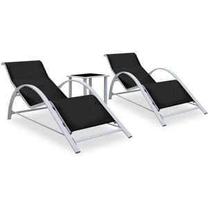 Bonnevie - 2 pcs Sun Lounger,Deck chair,Lounge chairs with Table Aluminium Black VSVS357392