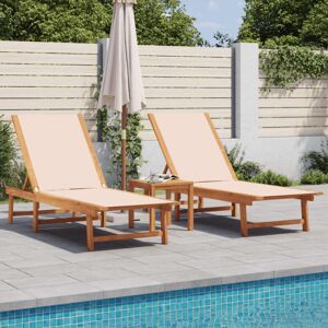 Bonnevie - 2 pcs Sun Lounger,Deck chair,Lounge chairs with Table Cream Solid Wood Acacia and Textilene VSVS621704
