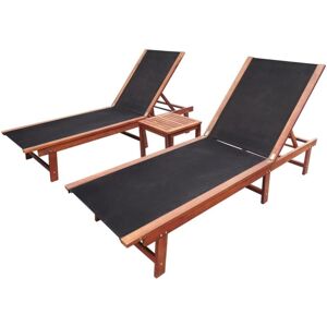 Bonnevie - 2 pcs Sun Lounger,Deck chair,Lounge chairs with Table Solid Acacia Wood and Textilene VSVS695588