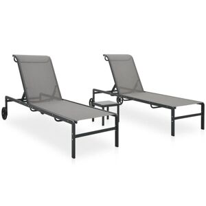 Bonnevie - 2 pcs Sun Lounger,Deck chair,Lounge chairs with Table Textilene and Steel VSVS351017