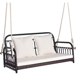 Costway - 2-Person Patio Wicker Swing Chair Hanging Outdoor Swing Bench w/Cushions