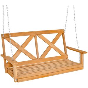 COSTWAY 2-Person Porch Hanging Swing Chair Wooden Garden Swing Bench Adjustable Chains