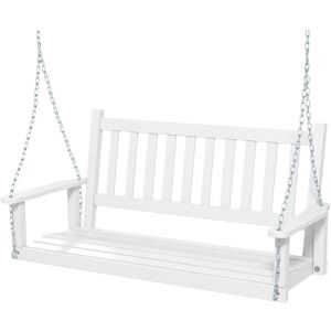 Costway - 2-Person Porch Hanging Swing Chair Wooden Garden Swing Bench w/Back-White