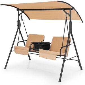 Costway - 2 Person Porch Swing Outdoor Canopy Swing Chair Loveseat Patio Swing Center Tray