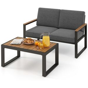 Costway - 2 Piece Patio Aluminum Furniture Set Outdoor Conversation Set-Gray