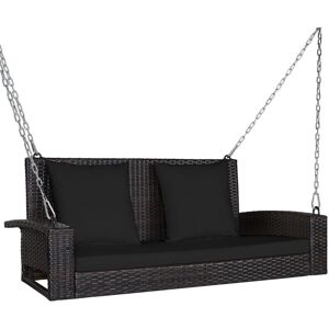 Costway - 2-Seat Patio Rattan Porch Swing Loveseat Outdoor Hanging Swing Bench-Black