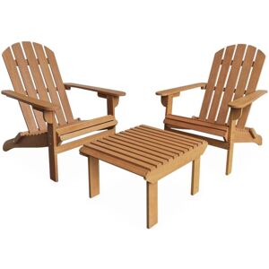SWEEEK Pair of wooden deck chairs with footrests, Adirondack Salamanca x2 + table, Natural, 69x139.2x90 cm