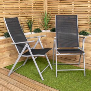 Samuel Alexander - Set of 2 Outdoor Garden Patio Multi Position Reclining Folding Chair in Black and Silver