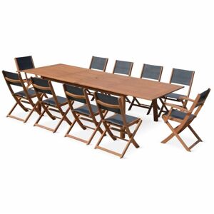 Sweeek - 10-seater extendable wooden garden table set with chairs, Almeria 10, Natural, 300x110x75 cm