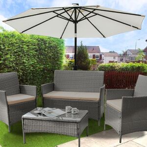 Green Bay - 2.7M Solar led Outdoor Parasol Garden Patio Tilt Crank Sun Shade Round Umbrella Cream