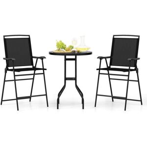 3 pcs Outdoor Bar Stool Set Patio Bistro Furniture With Umbrella Hole - Costway
