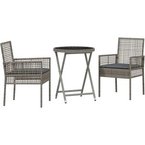Garden Bistro Set 3 pcs Grey Poly rattan Vidaxl