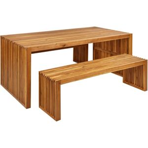 BELIANI 3 Piece Garden Dining Set Indoor Outdoor Table Benches Acacia Wood Sulzano