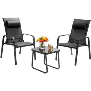 Costway - 3PCS Patio Bistro Set Conversation Furniture Coffee Table and 2 Chair-Black