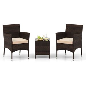 Costway - 3 Pieces Patio Furniture Set Outdoor pe Rattan Wicker Chairs-Beige