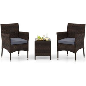 Costway - 3 Pieces Patio Furniture Set Outdoor pe Rattan Wicker Chairs-Grey