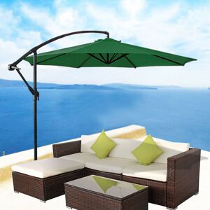 Green Bay - Greenbay 3m Garden Banana Parasol Patio Sun Shade Shelter Crank Hanging Rattan Cantilever Umbrella Green