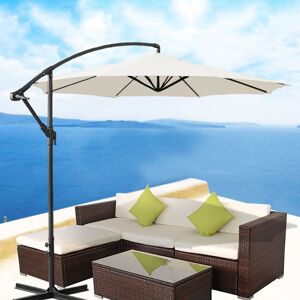 Green Bay - Greenbay 3m Garden Banana Parasol Patio Sun Shade Shelter Crank Hanging Rattan Cantilever Umbrella Cream