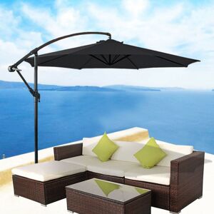 Green Bay - Greenbay 3m Garden Banana Parasol Patio Sun Shade Shelter Crank Hanging Rattan Cantilever Umbrella Black