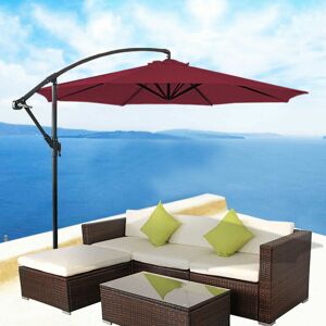 Green Bay - Greenbay 3m Garden Banana Parasol Patio Sun Shade Shelter Crank Hanging Rattan Cantilever Umbrella Wine