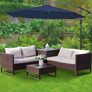 Green Bay - Greenbay 3m Garden Banana Parasol Patio Sun Shade Shelter Crank Hanging Rattan Cantilever Umbrella Blue