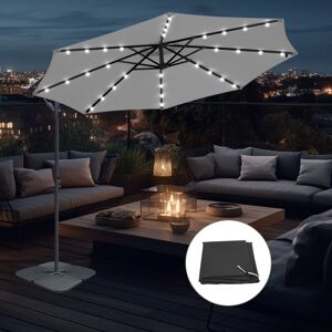 Green Bay - 3m led Banana Garden Parasol Sun Shade Patio Hanging Umbrella Cantilever with Base Cover Grey