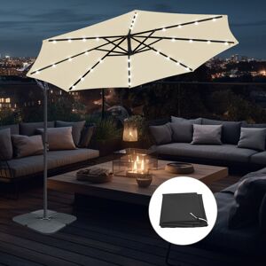 Green Bay - 3m led Banana Garden Parasol Sun Shade Patio Hanging Umbrella Cantilever with Base Cover Cream
