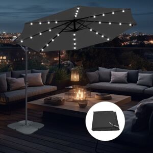 Green Bay - 3m led Banana Garden Parasol Sun Shade Patio Hanging Umbrella Cantilever with Base Cover Black