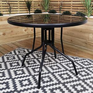 Samuel Alexander - 4 Person Round Black Garden Patio Table with Glass Top & Parasol Hole