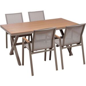 BELIANI 4 Seater Aluminium Garden Dining Set 4 Chairs Plastic Wood Table Outdoor Patio Taupe Tiano