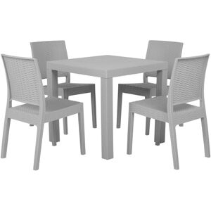 Beliani - Garden Dining Set Table 4 Stackable Chairs Outdoor Terrace Light Grey Fossano