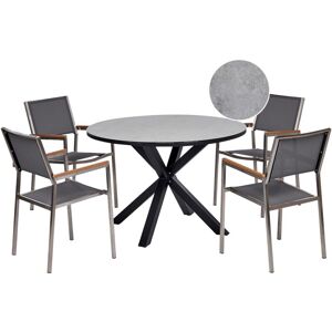 BELIANI 4 Seater Garden Dining Set Outdoor Furniture Aluminium Stainless Steel Ceramic Glass Table Top Grey Maletto/Grosseto