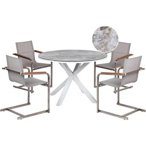 BELIANI 4 Seater Garden Dining Set Outdoor Furniture Aluminium Stainless Steel Ceramic Glass Table Top with Marble Effect White and Grey Maletto/Cosoleto