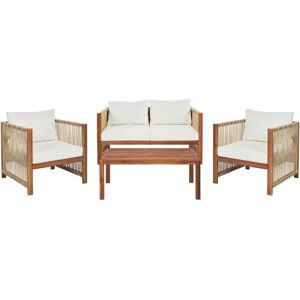 BELIANI 4 Seater Garden Sofa Set Accacia Wood Synthetic Rope with Table and Cushions Light Wood and Beige Antria