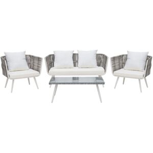 Beliani - Modern 4 Piece Outdoor Conversation Set Off-White Wicker Cushions Ragusa