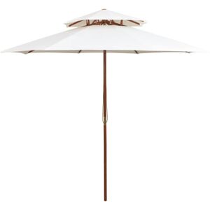 Double Decker Garden Parasol 270x270 cm Wooden Pole Cream White Vidaxl
