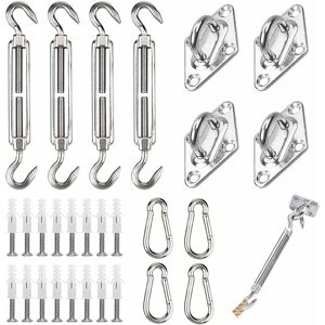 CYSLMUK 44Pcs Shade Sail Mounting Kit, Stainless Steel Shade Sail Mounting Kit, Shade Sail Fastener