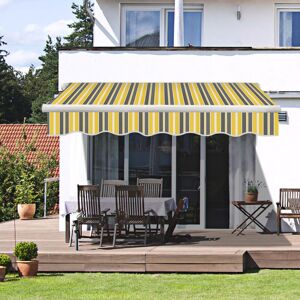 GREENBAY 4x3M Yellow-Stripe Manual Awning Canopy Patio Sun Shade Retractable Shelter