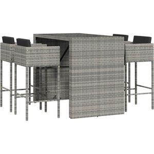 5 Piece Garden Bar Set with Cushions Grey Poly Rattan Vidaxl