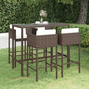 BONNEVIE 5 Piece Garden Bar Set,Garden Lounge Set with Cushions Poly Rattan Brown VSVS325663
