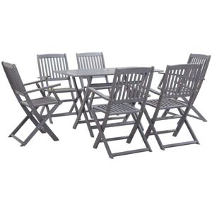 7 Piece Garden Dining Set Solid Acacia Wood Grey Vidaxl