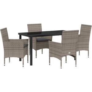 Garden Dining Set with Cushion 5 pcs Grey Poly rattan Vidaxl
