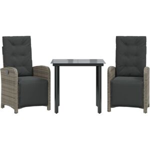 3 Piece Bistro Set with Cushions Grey Poly Rattan Vidaxl