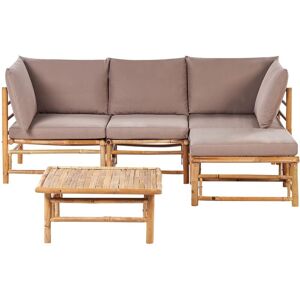 BELIANI Garden Corner Sofa with Table 4 Seater CERRETO Left Hand Bamboo Wood Taupe