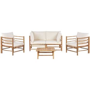 BELIANI Garden Lounge Set with Table 4 Seater CERRETO Bamboo Wood Off-White