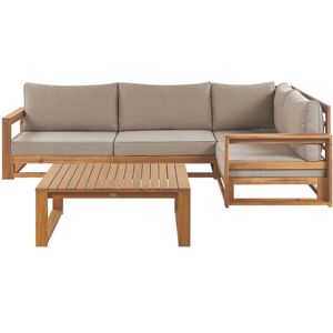 BELIANI Garden Corner Sofa with Table 4 Seater TIMOR Left Hand Modular Certified Acacia Wood Light Brown
