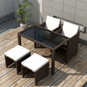 Bonnevie - 5 Piece Outdoor Dining Set,Table and Chairs Set with Cushions Poly Rattan Brown VSVS293546